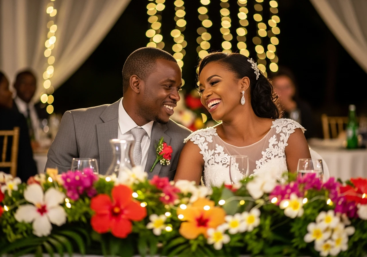 Joyful couple at Tanzanian wedding